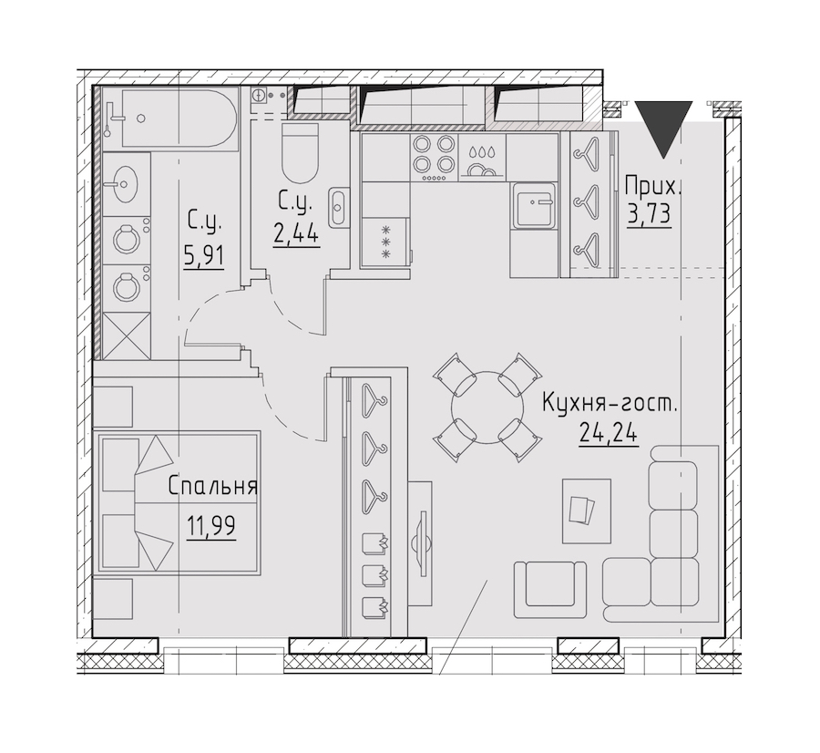 1-комнатная квартира 48.31 м², 9/9 эт., ЖК «LEGENDA Чёрная речка 41»
